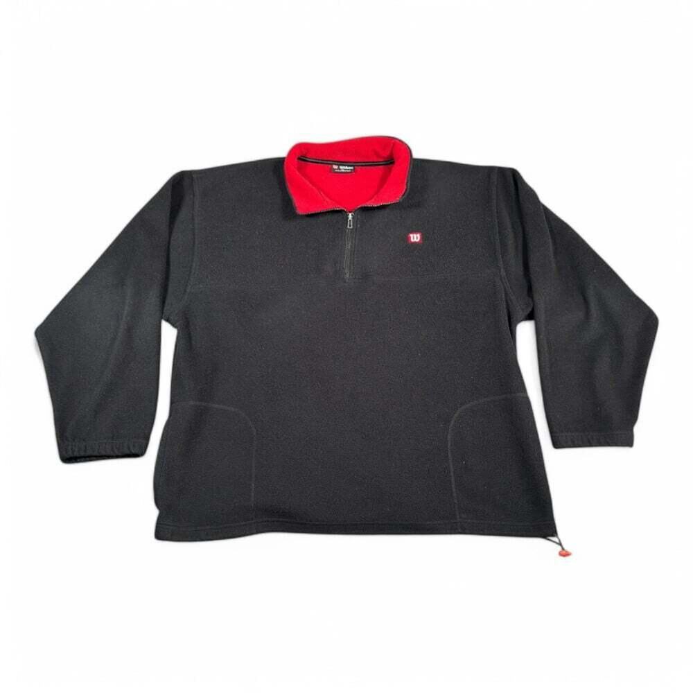 Vintage Wilson Sweater Adult 2XL XXL Black Red Polyester Fleece Pullover 90s